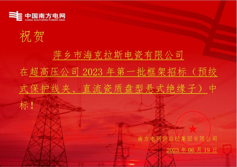?？死怪袠?biāo)中國(guó)南方電網(wǎng)有限責(zé)任公司超高壓公司2023年第一批框架招標(biāo)（直流瓷質(zhì)盤型懸式絕緣子）